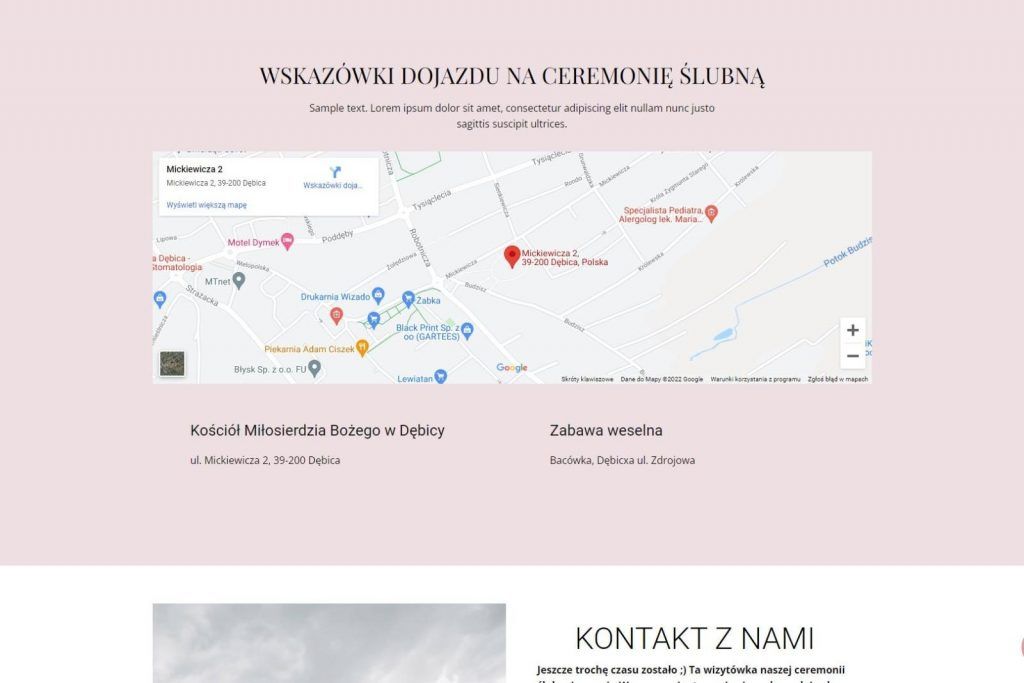 internetowa wizytówka dnia ślubu i wesela - mapa i kontakt